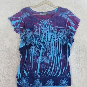 Unity Women's Blue & Purple Fairy Ruffle Shirt Size S‎